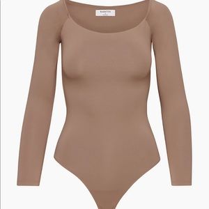 BABATON CONTOUR OFF-SHOULDER LONGSLEEVE BODYSUIT - DEEP TAUPE - NEW WITHOUT TAGS